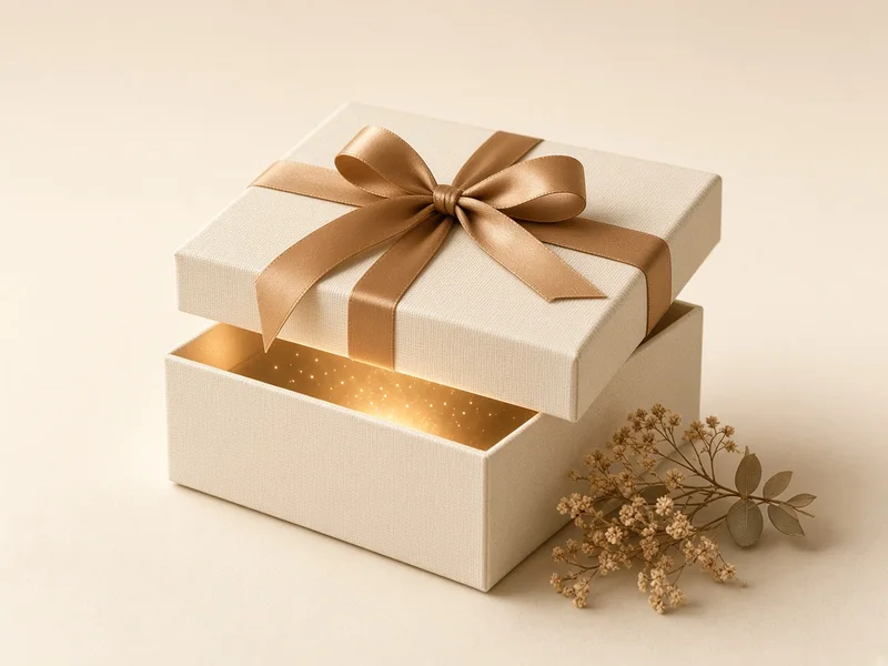 A cream gift box with caramel ribbon